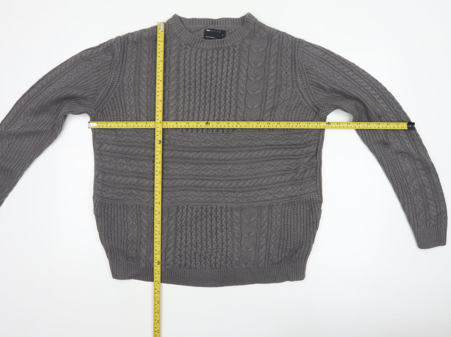 ASOS Design Men's Grey M Cable-Knit Crew Neck Pullover Jumper