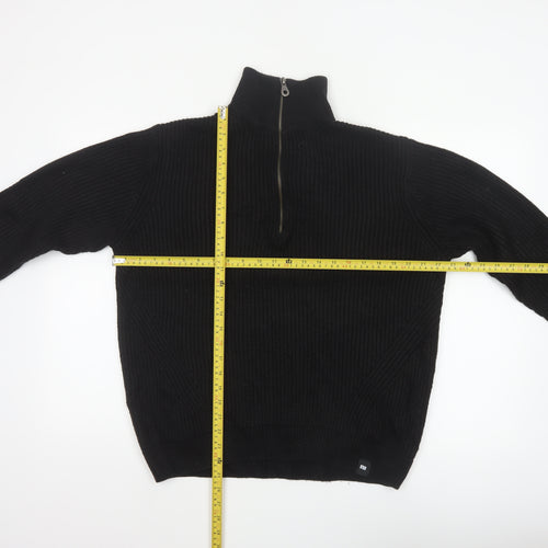 Pull&Bear Men Black M Chunky Knit Half Zip High Neck Jumper
