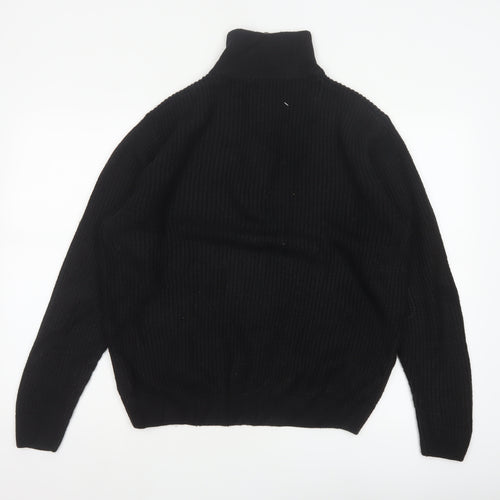 Pull&Bear Men Black M Chunky Knit Half Zip High Neck Jumper