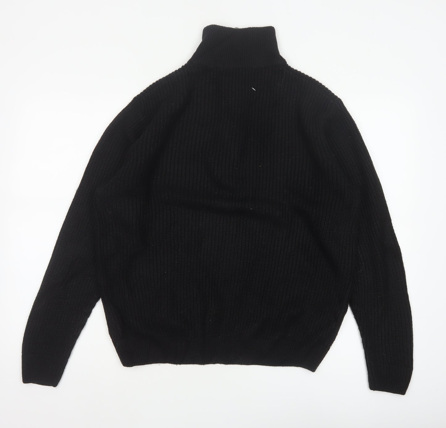 Pull&Bear Men Black M Chunky Knit Half Zip High Neck Jumper