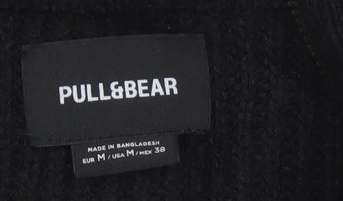 Pull&Bear Men Black M Chunky Knit Half Zip High Neck Jumper