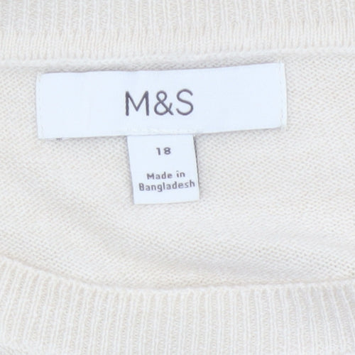 Marks and Spencer Women Ivory Size 18 Crew Neck Knit Pullover Jumper