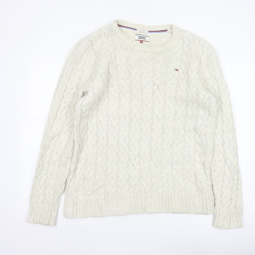 Tommy Jeans Men’s Ivory M Cable Knit Crew Neck Cotton Blend Jumper