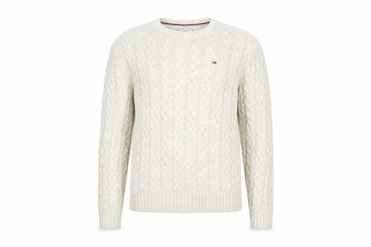 Tommy Jeans Men’s Ivory M Cable Knit Crew Neck Cotton Blend Jumper