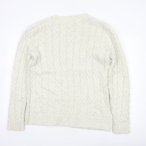 Tommy Jeans Men’s Ivory M Cable Knit Crew Neck Cotton Blend Jumper