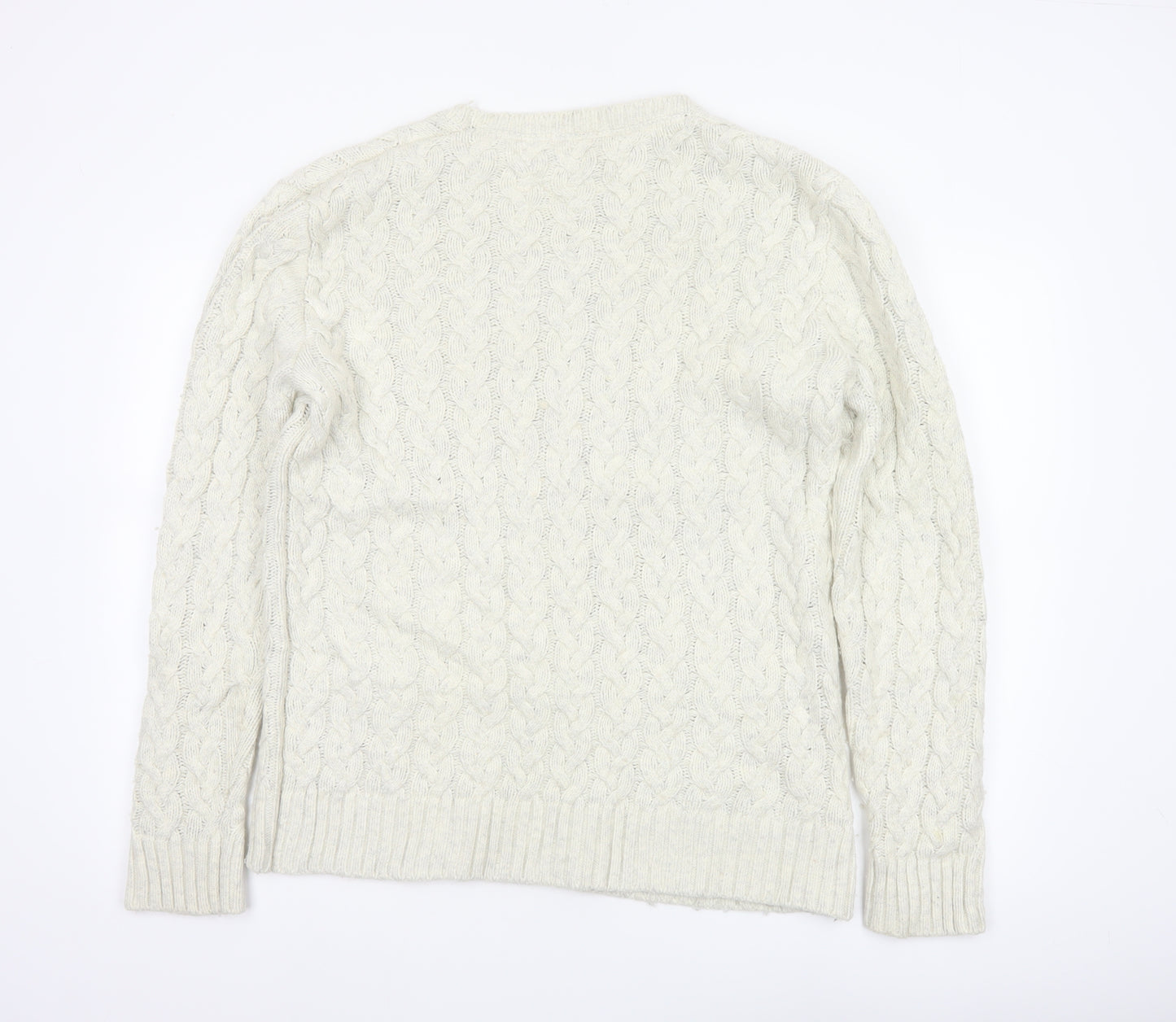 Tommy Jeans Men’s Ivory M Cable Knit Crew Neck Cotton Blend Jumper