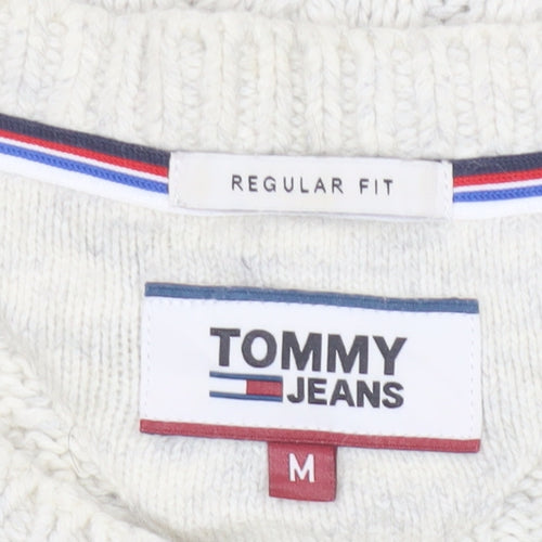 Tommy Jeans Men’s Ivory M Cable Knit Crew Neck Cotton Blend Jumper