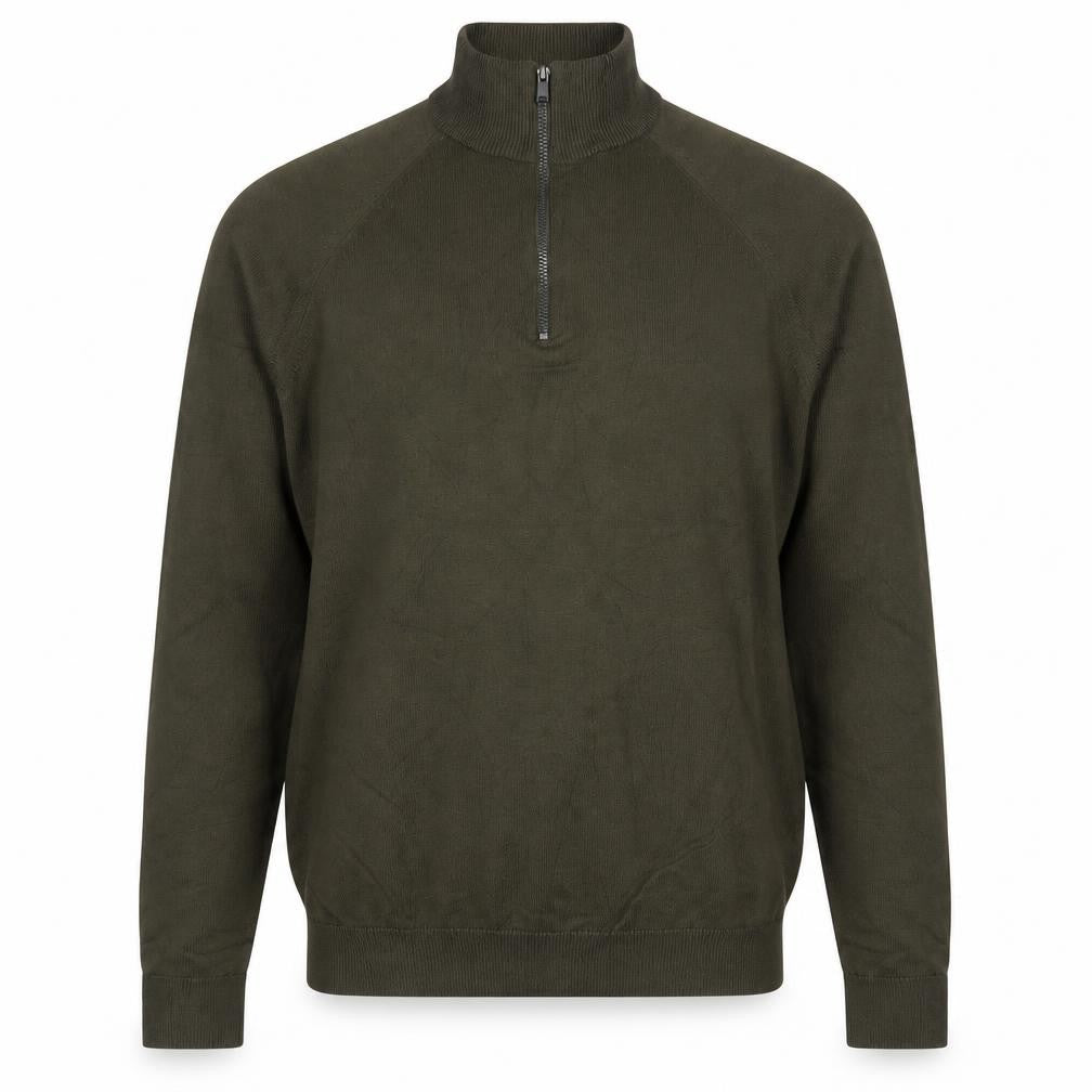 Marks and Spencer Men Green S 1/4 Zip High Neck Knit Jumper