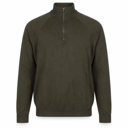 Marks and Spencer Men Green S 1/4 Zip High Neck Knit Jumper