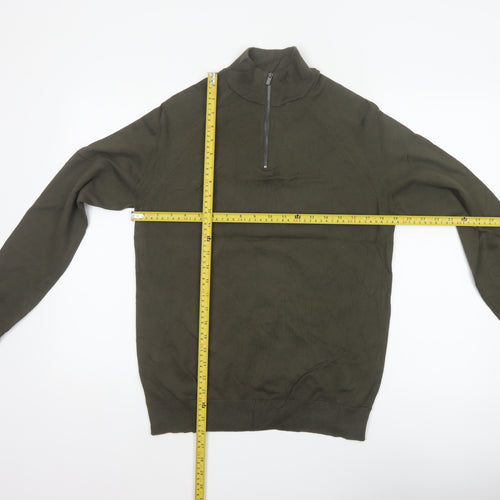 Marks and Spencer Men Green S 1/4 Zip High Neck Knit Jumper