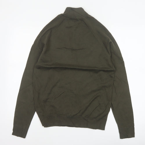 Marks and Spencer Men Green S 1/4 Zip High Neck Knit Jumper