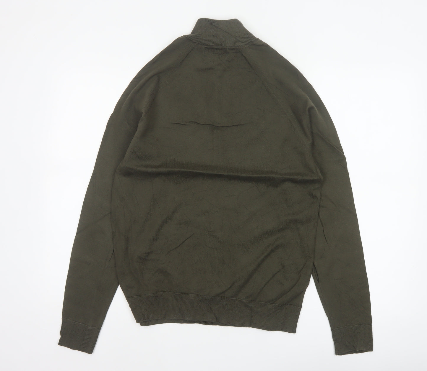 Marks and Spencer Men Green S 1/4 Zip High Neck Knit Jumper