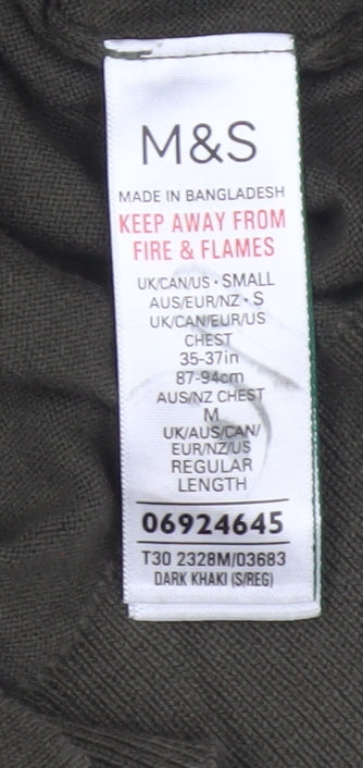 Marks and Spencer Men Green S 1/4 Zip High Neck Knit Jumper
