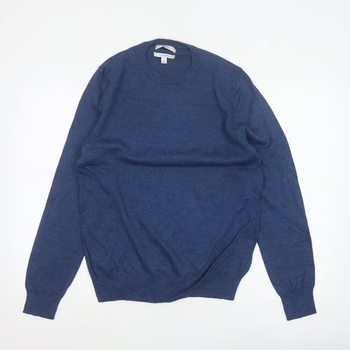 Marks and Spencer Men Blue M Pure Cotton Crew Neck Pullover Jumper