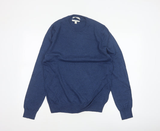 Marks and Spencer Men Blue M Pure Cotton Crew Neck Pullover Jumper