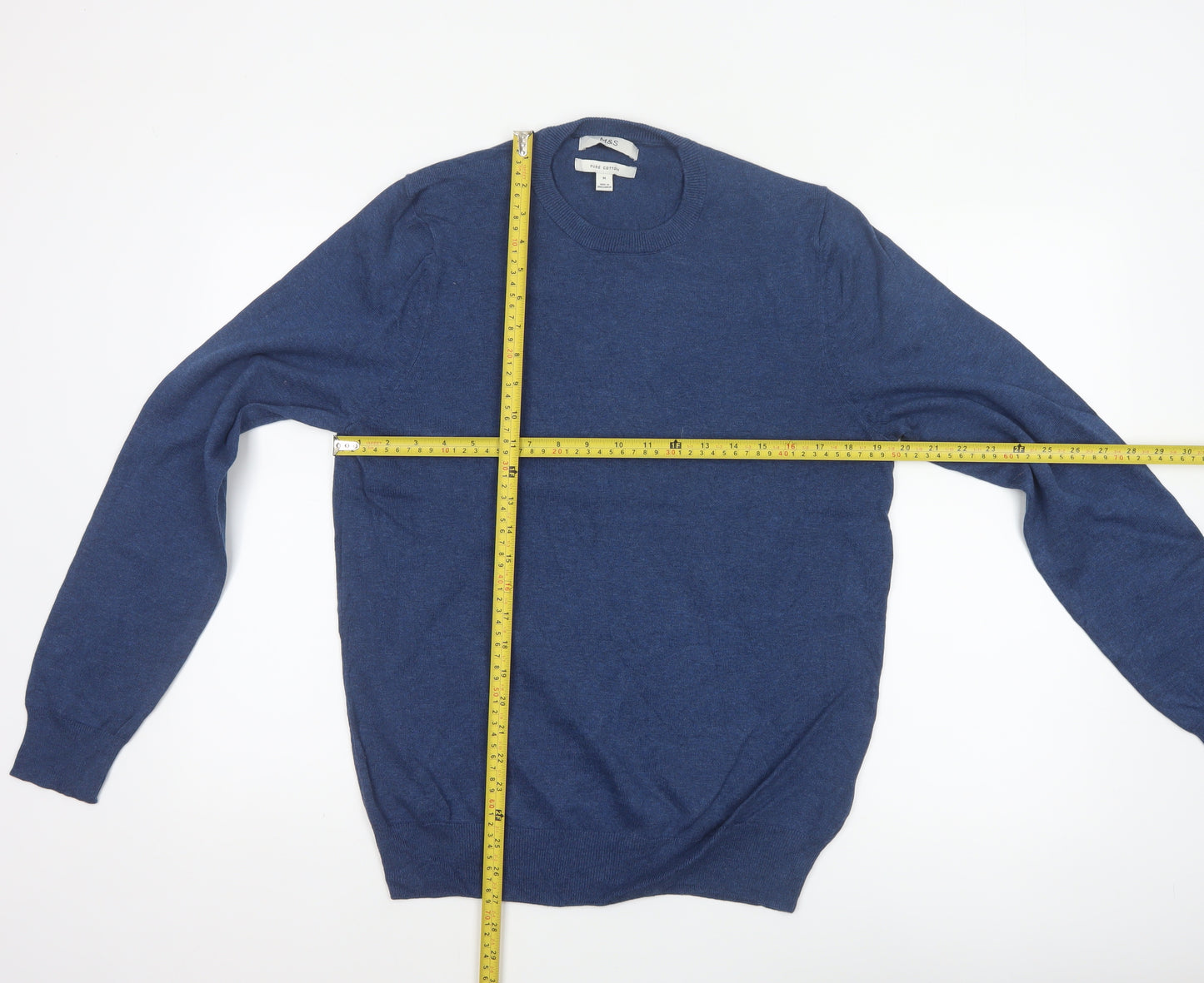 Marks and Spencer Men Blue M Pure Cotton Crew Neck Pullover Jumper