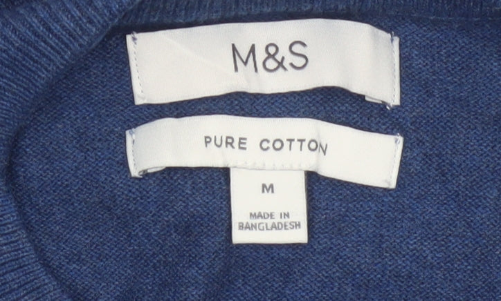 Marks and Spencer Men Blue M Pure Cotton Crew Neck Pullover Jumper