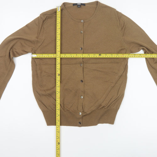 Uniqlo Women Brown S 100% Wool Round Neck Button Cardigan