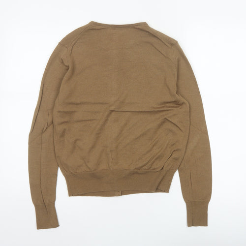 Uniqlo Women Brown S 100% Wool Round Neck Button Cardigan