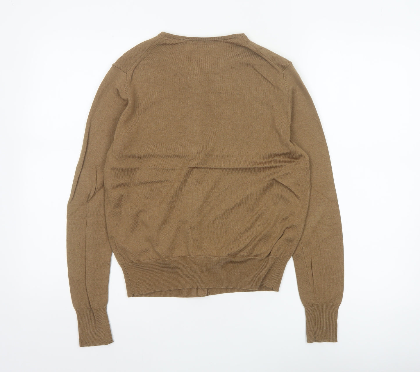 Uniqlo Women Brown S 100% Wool Round Neck Button Cardigan
