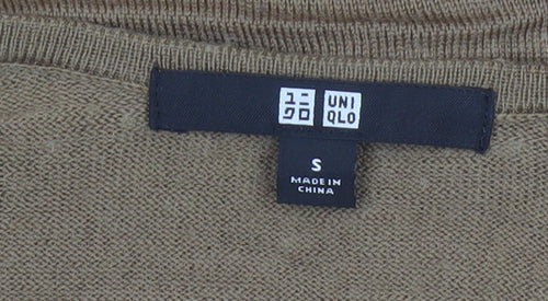 Uniqlo Women Brown S 100% Wool Round Neck Button Cardigan