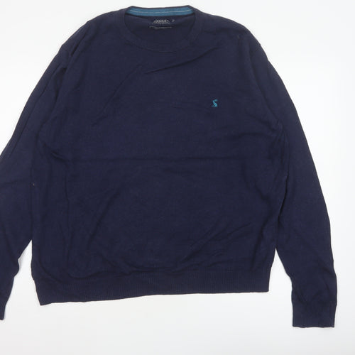 Joules Men’s Blue XXL Merino Wool Cotton Crew Neck Logo Jumper