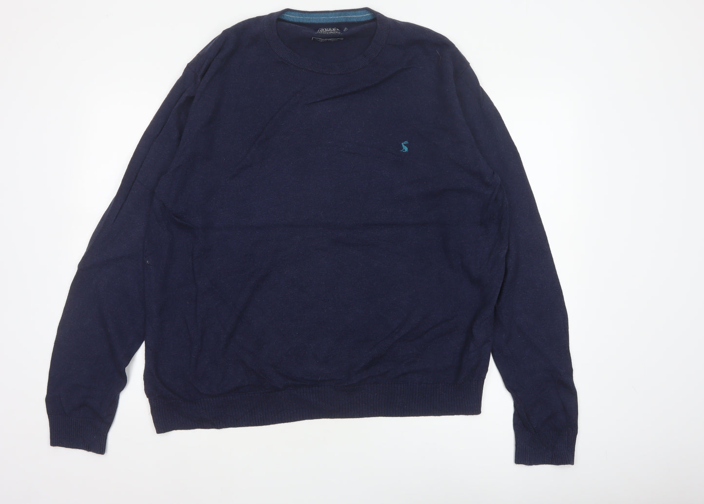 Joules Men’s Blue XXL Merino Wool Cotton Crew Neck Logo Jumper