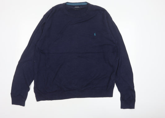 Joules Men’s Blue XXL Merino Wool Cotton Crew Neck Logo Jumper