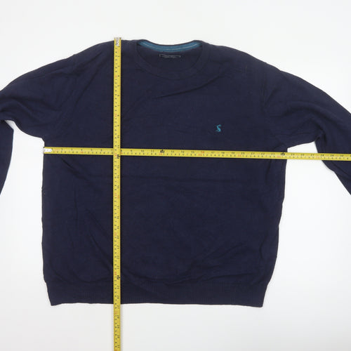 Joules Men’s Blue XXL Merino Wool Cotton Crew Neck Logo Jumper