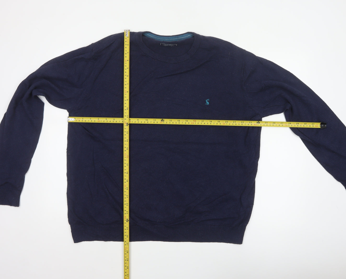 Joules Men’s Blue XXL Merino Wool Cotton Crew Neck Logo Jumper