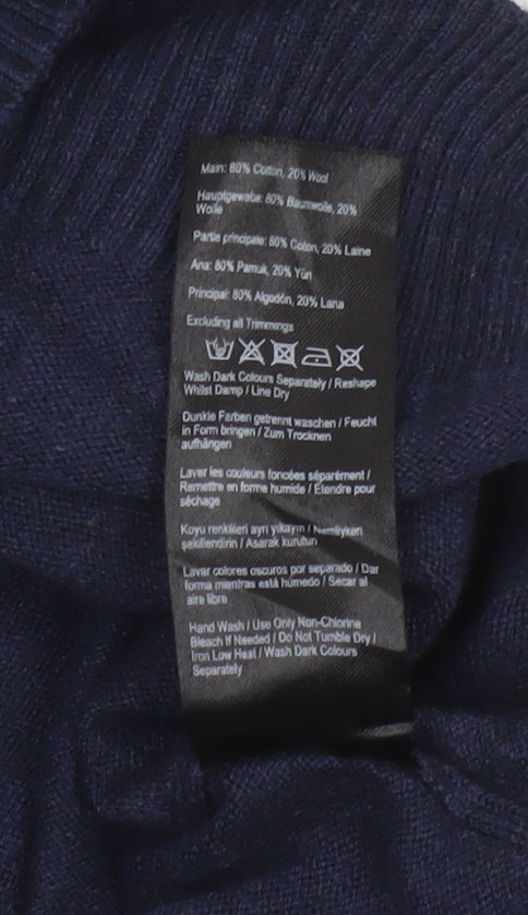 Joules Men’s Blue XXL Merino Wool Cotton Crew Neck Logo Jumper