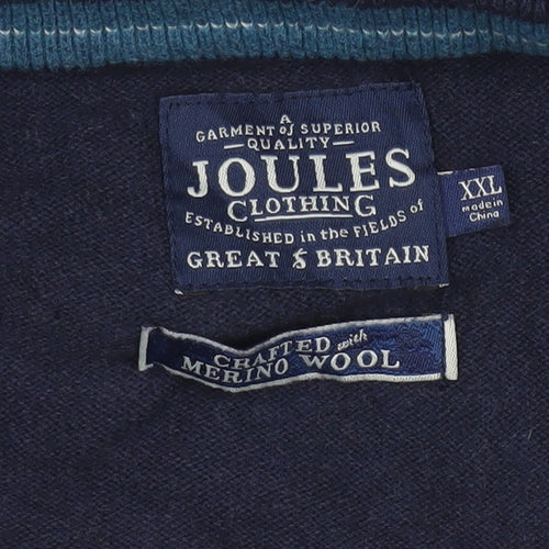 Joules Men’s Blue XXL Merino Wool Cotton Crew Neck Logo Jumper
