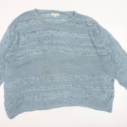 Julipa Women’s Blue UK 24/26 Open-Knit 3/4 Sleeve Pullover Jumper