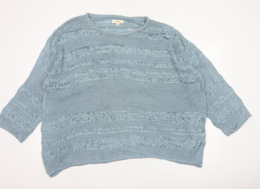 Julipa Women’s Blue UK 24/26 Open-Knit 3/4 Sleeve Pullover Jumper