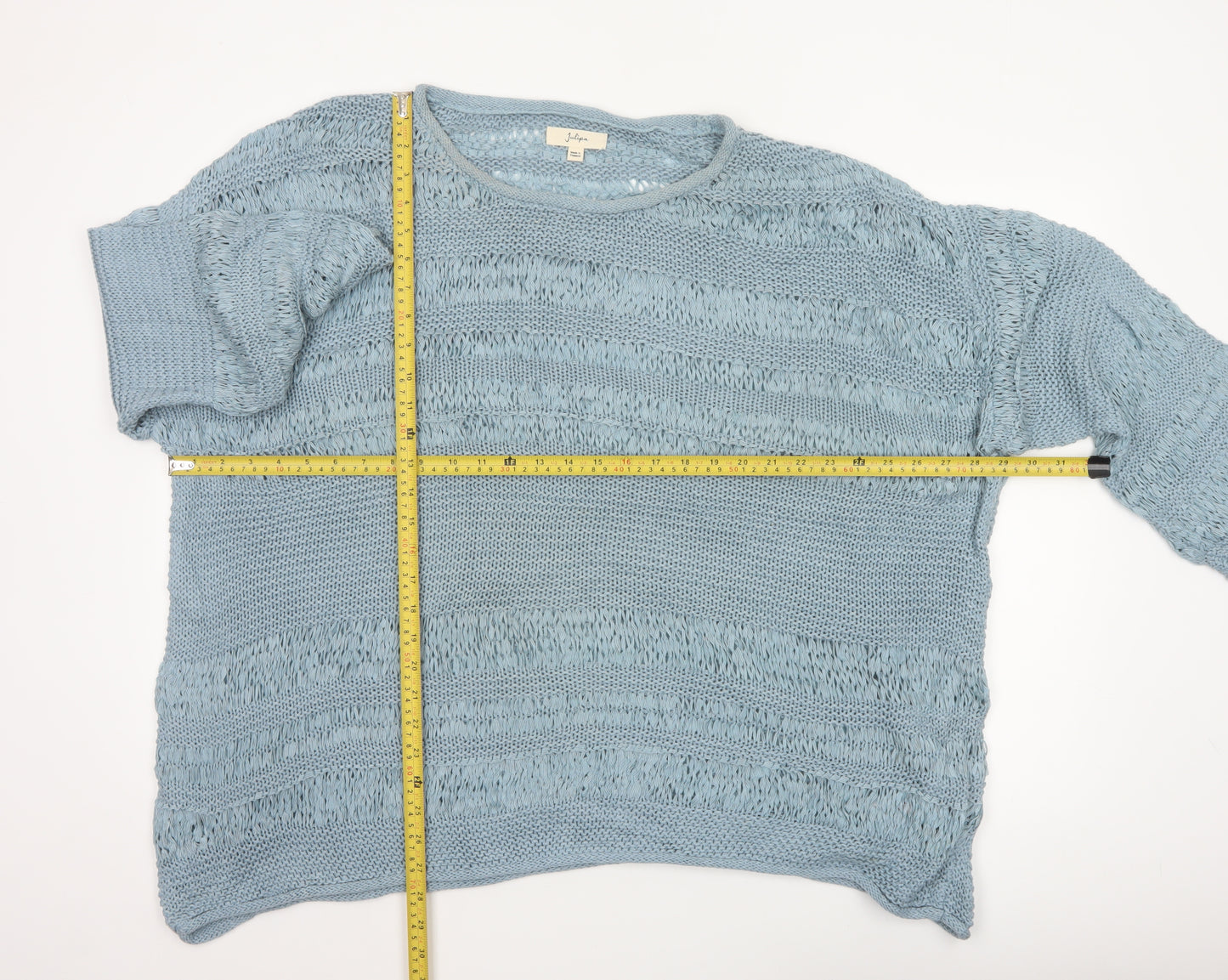 Julipa Women’s Blue UK 24/26 Open-Knit 3/4 Sleeve Pullover Jumper