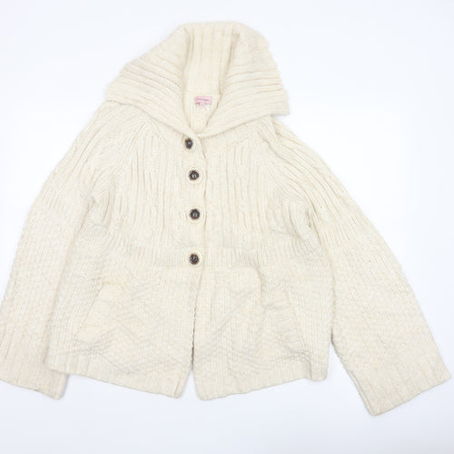 Phase Eight Women Ivory Size 14 Cable Knit Cowl Neck Cardigan