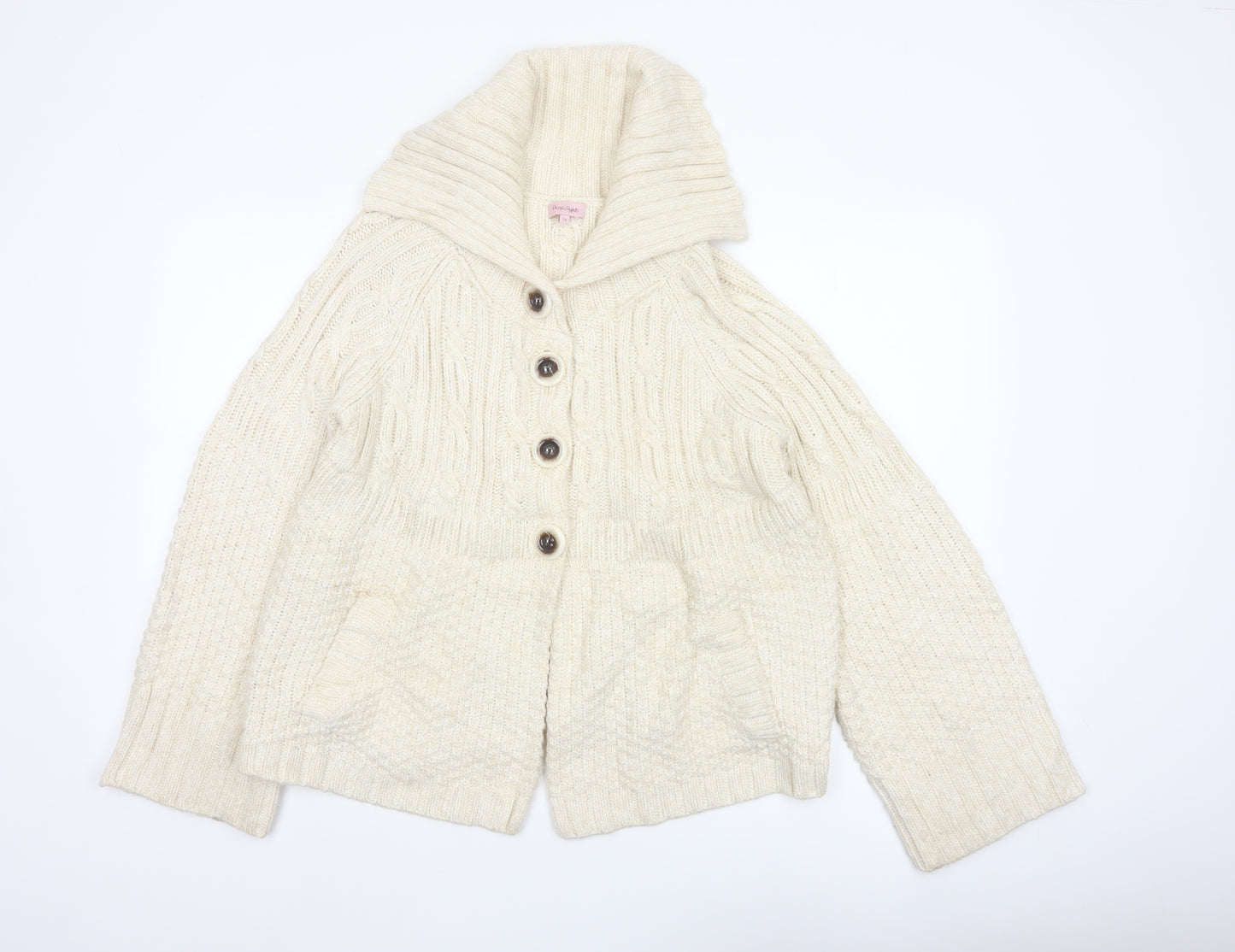 Phase Eight Women Ivory Size 14 Cable Knit Cowl Neck Cardigan