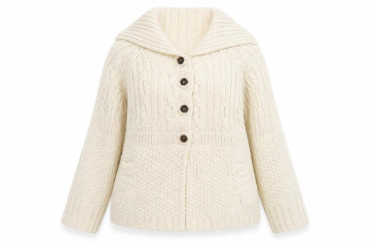 Front view of Phase Eight Women Ivory, size 14, Cable Knit Cowl Neck Cardigan
