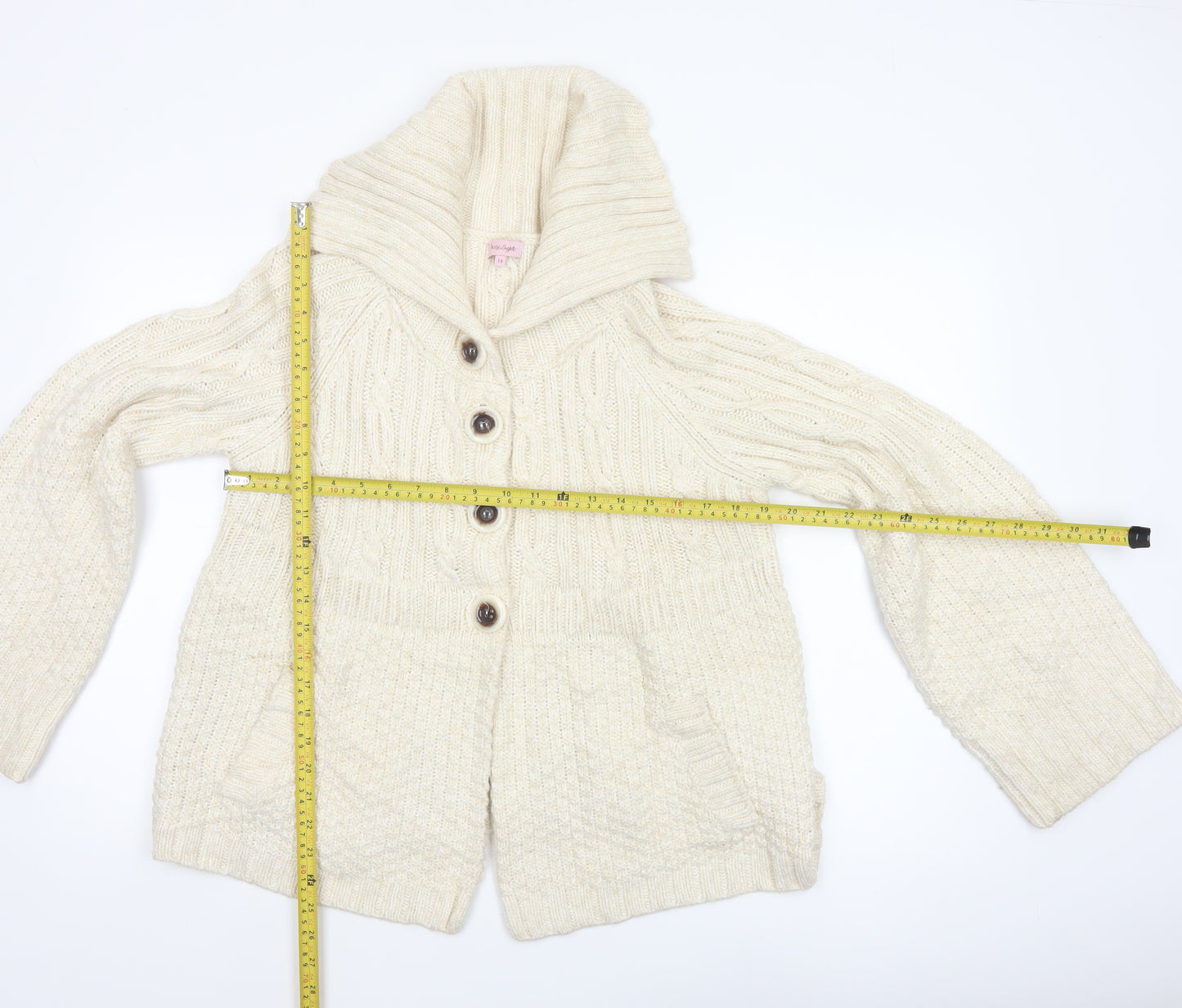Phase Eight Women Ivory Size 14 Cable Knit Cowl Neck Cardigan