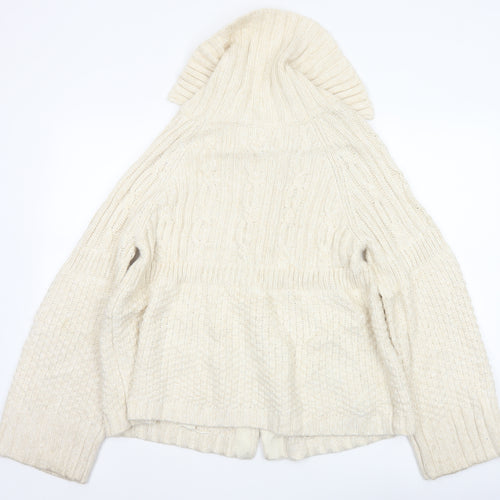 Phase Eight Women Ivory Size 14 Cable Knit Cowl Neck Cardigan