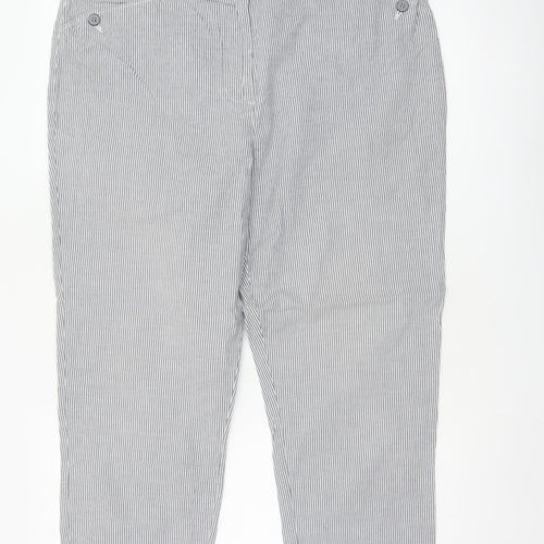 Jaeger Women Grey Pinstripe Cotton Tapered Chino Trousers UK 16
