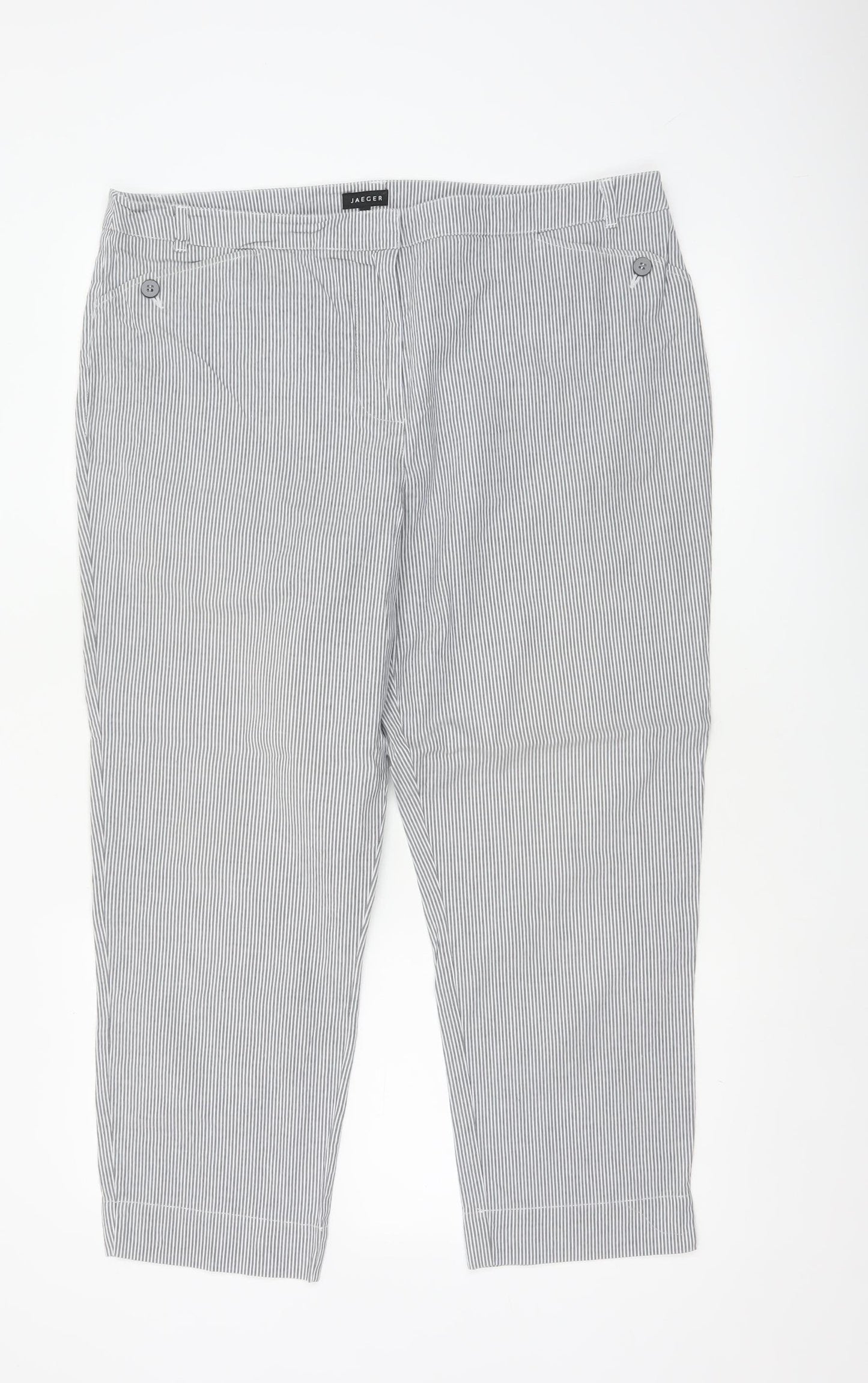 Jaeger Women Grey Pinstripe Cotton Tapered Chino Trousers UK 16