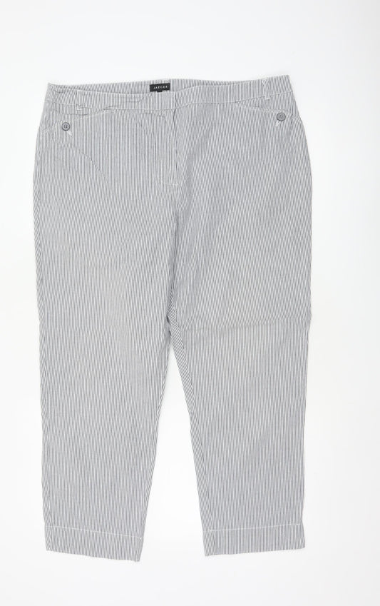 Jaeger Women Grey Pinstripe Cotton Tapered Chino Trousers UK 16