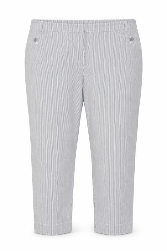 Front view of Jaeger Women Grey Pinstripe Cotton Tapered Chino Trousers UK 16