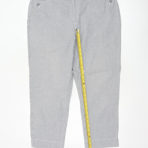 Jaeger Women Grey Pinstripe Cotton Tapered Chino Trousers UK 16
