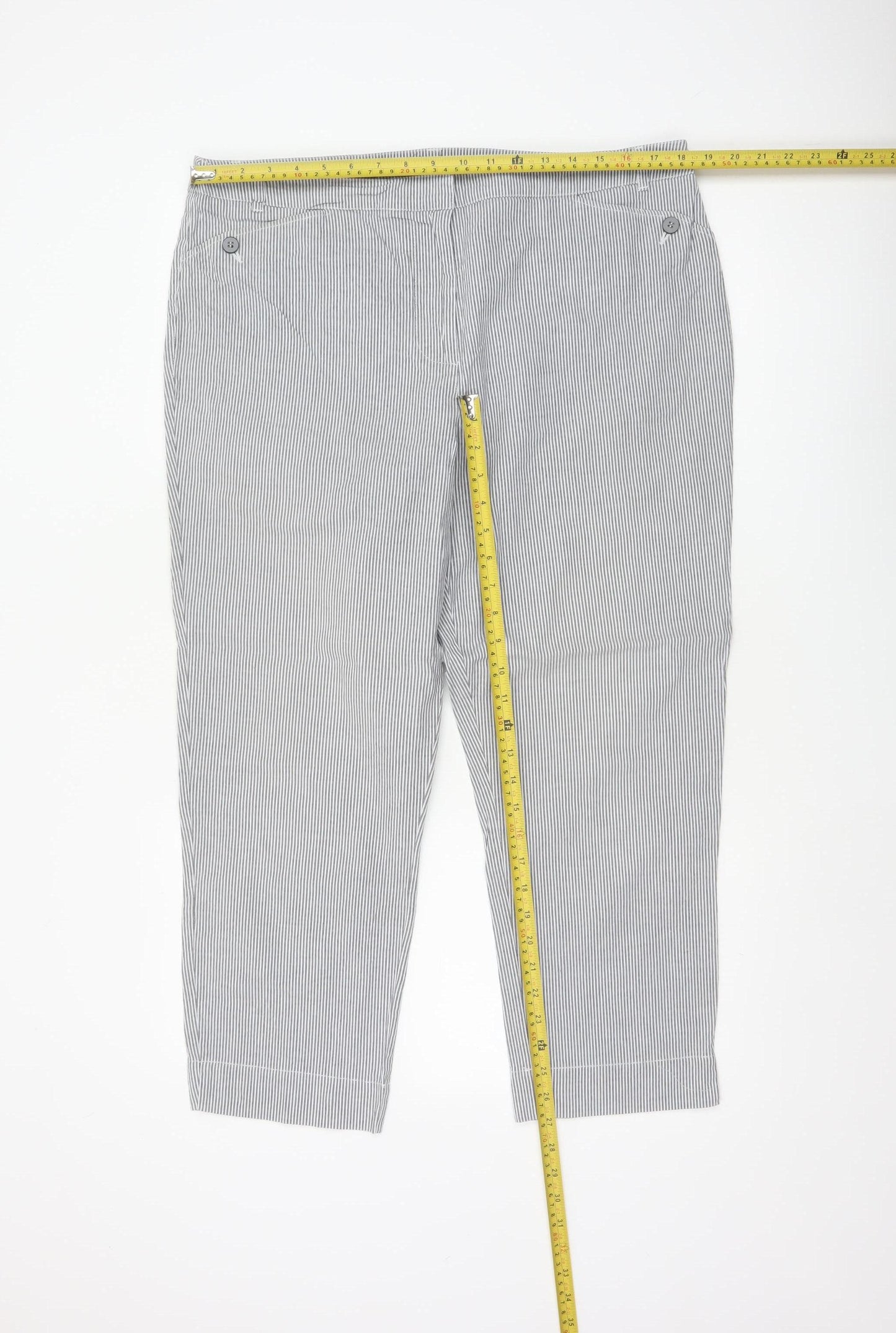 Jaeger Women Grey Pinstripe Cotton Tapered Chino Trousers UK 16