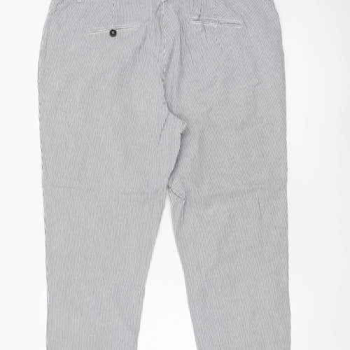 Jaeger Women Grey Pinstripe Cotton Tapered Chino Trousers UK 16