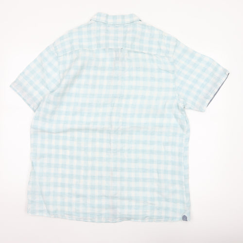 Boston Crew Men's Blue Check Linen Short Sleeve Button-Up Shirt L