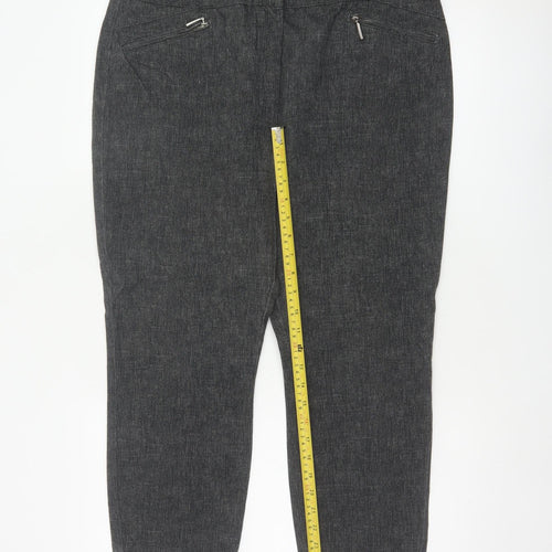 M&S Women’s Grey UK 16 Short High Rise Tapered Cotton Trousers