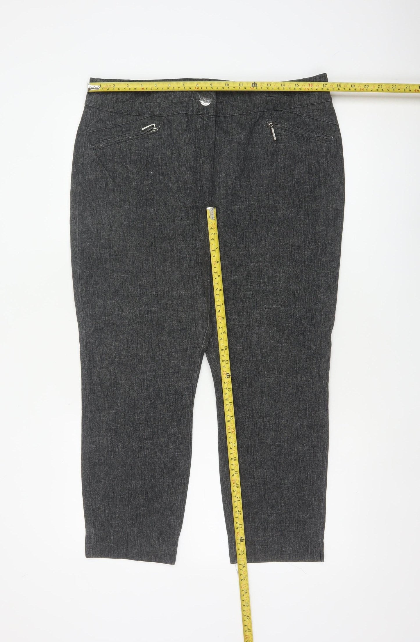 M&S Women’s Grey UK 16 Short High Rise Tapered Cotton Trousers